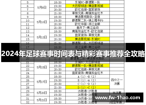 2024年足球赛事时间表与精彩赛事推荐全攻略