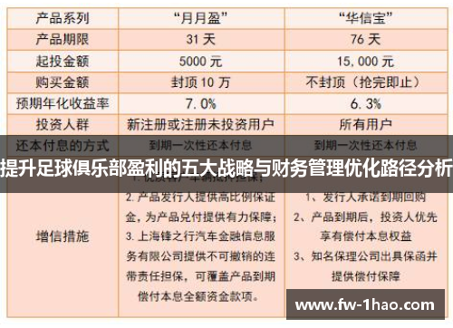 提升足球俱乐部盈利的五大战略与财务管理优化路径分析 提升足球俱乐部盈利的五大战略与财务管理优化路径分析